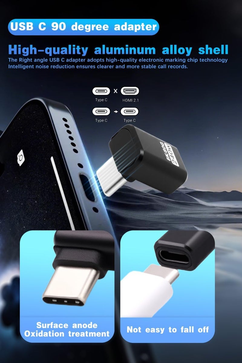 Duttek USB C 90 Degree Adapter [240W 80Gbps 8K@60Hz], 90 Degree USB C Adapter Compatible with Thunderbolt 5 Cable, Type-C Extender for Steam Deck, MacBook, Smart Tablet & Phone 2 Pack - Image 5